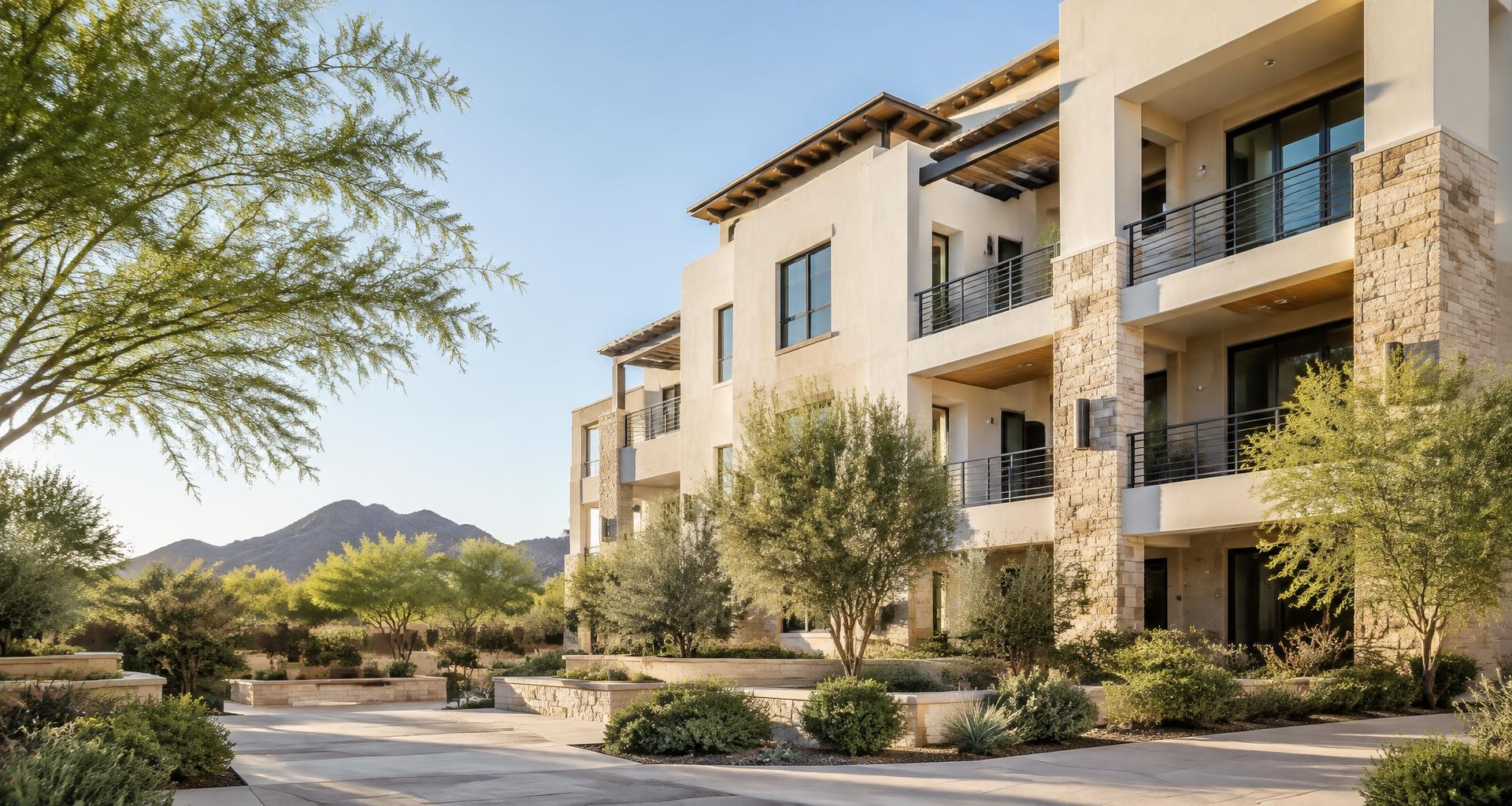 Contemporary multifamily architecture with a landscaped courtyard